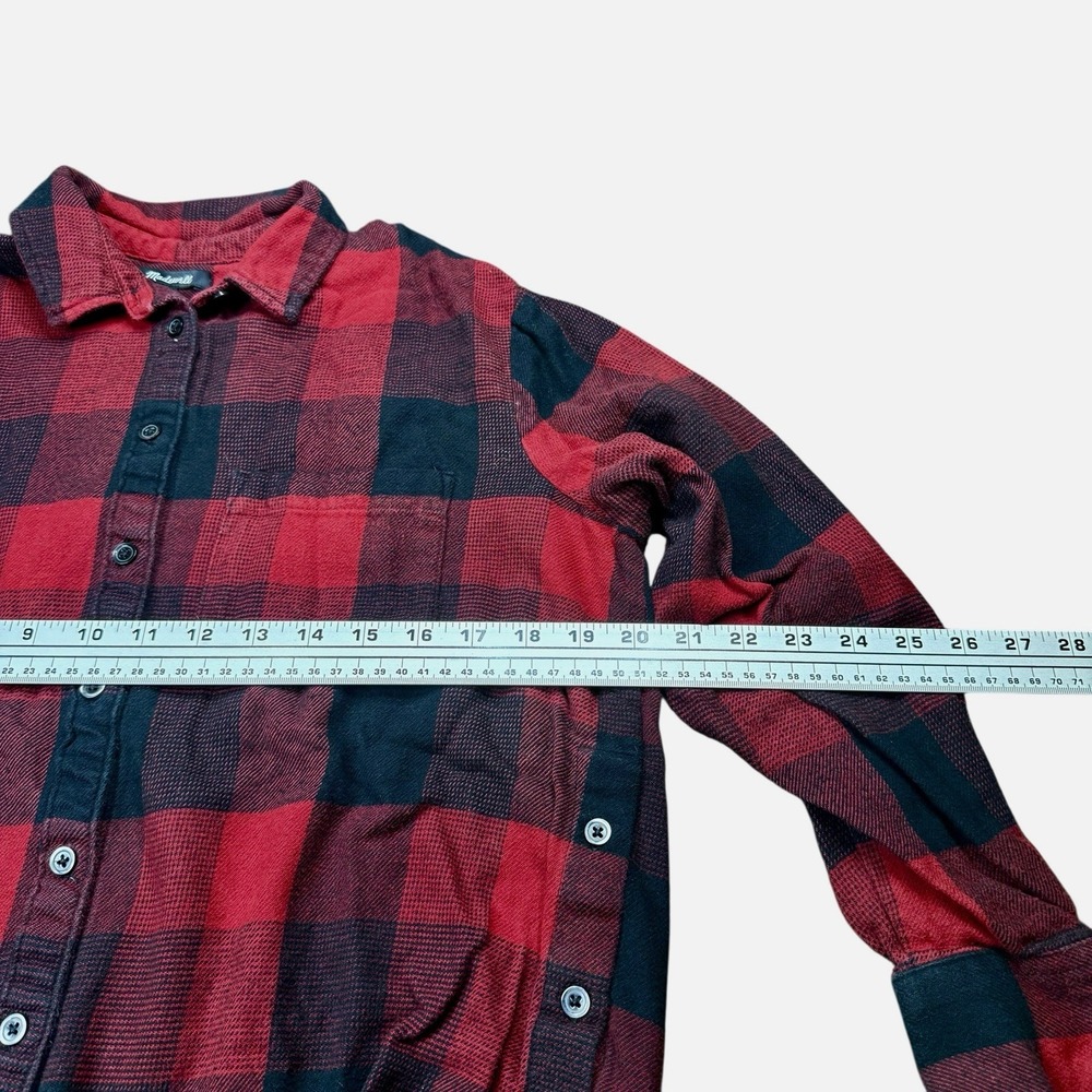 Madewell Women's Flannel Shirt Small Plaid Red Black w/ Button Sides - Picture 5 of 5